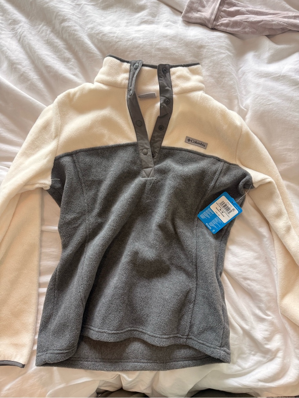 Columbia Two-Tone Snap Pullover - Cream and Gray